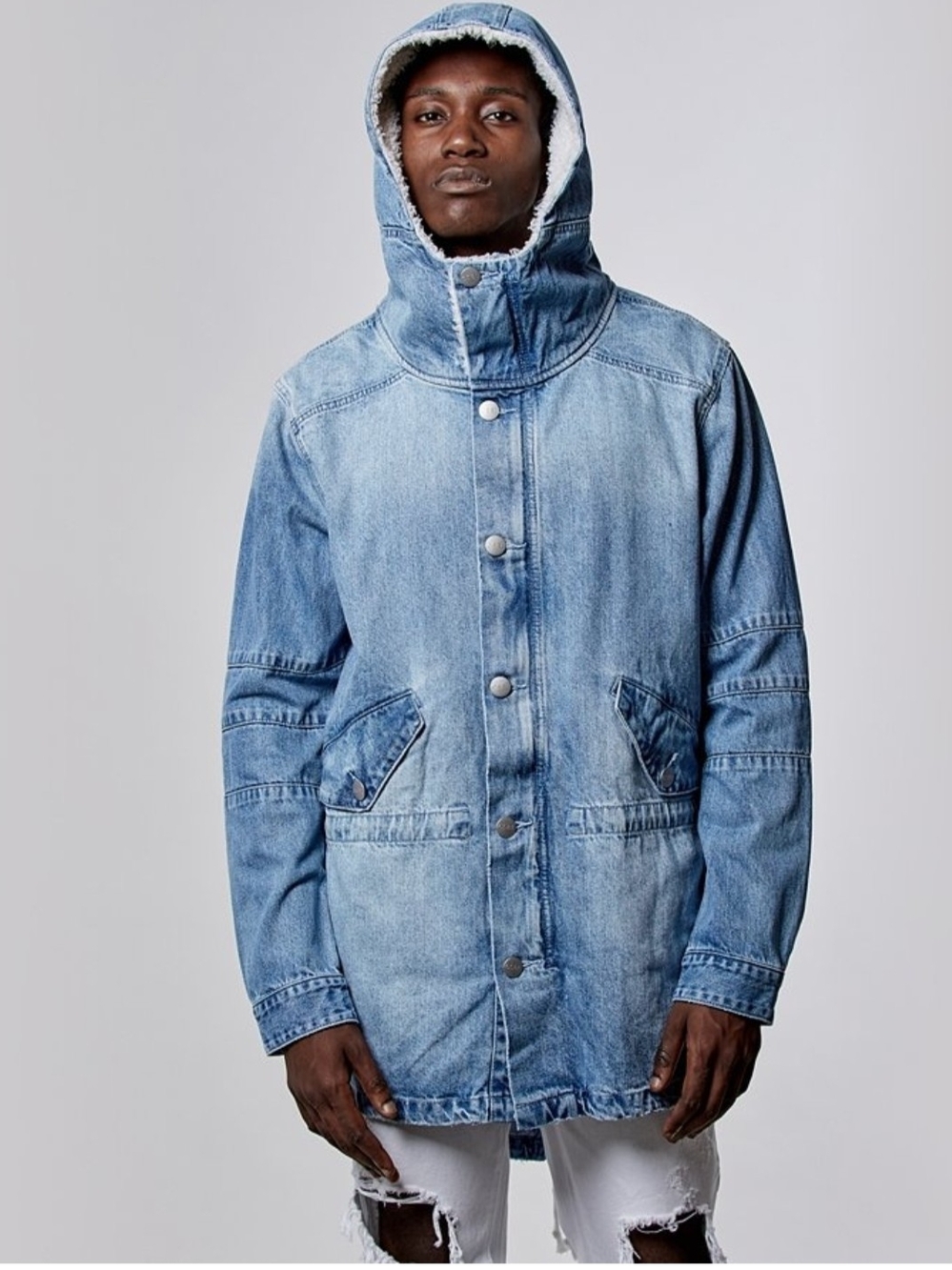 Cayler And Sons CSBL Long Denim Sherpa Hooded Jacket Size Medium Chore